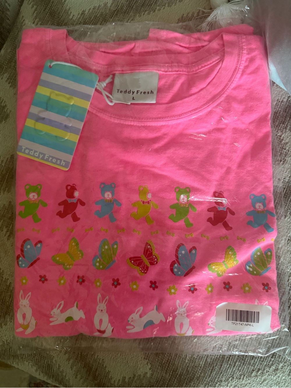 Teddy Fresh Bright Pink Kids Tee with Colorful Bears, Butterflies & Bunnies